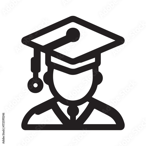 Flat Minimal Graduation Cap Icon – Education Vector Symbol