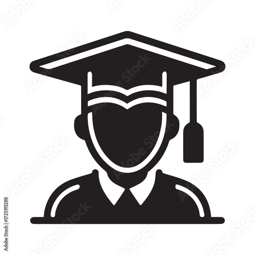 Flat Minimal Graduation Cap Icon – Education Vector Symbol