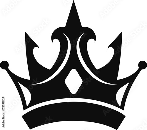 Detailed black crown silhouette vector illustration on a white background
