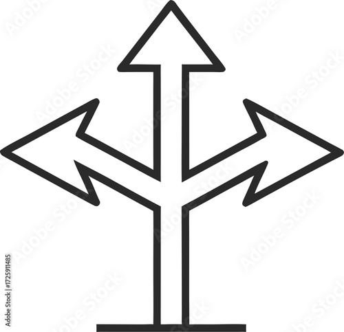 Simple outline of a three way directional arrow icon design element
