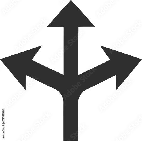 A black silhouette of a three way directional arrow icon