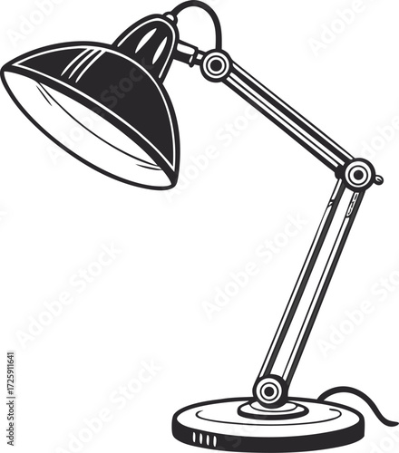 Simple black desk lamp silhouette isolated on a white background