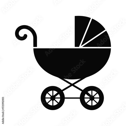 Classic black silhouette of a baby stroller