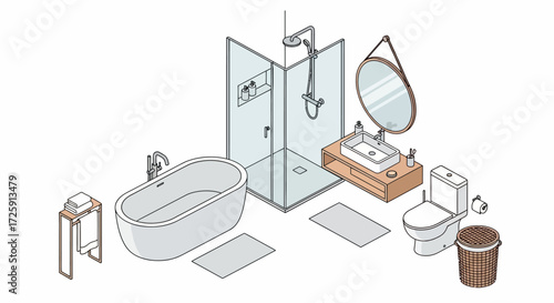 Isometric Bathroom Interior Design Illustration Modern Minimalist Bathroom Setup