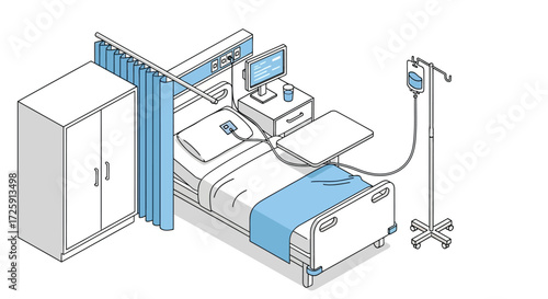 Hospital Room Illustration Modern Healthcare Interior Isometric View