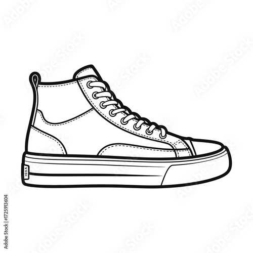 High top sneaker drawing outline style