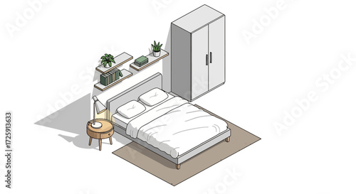 Isometric Bedroom Illustration Minimalist Interior Design Concept