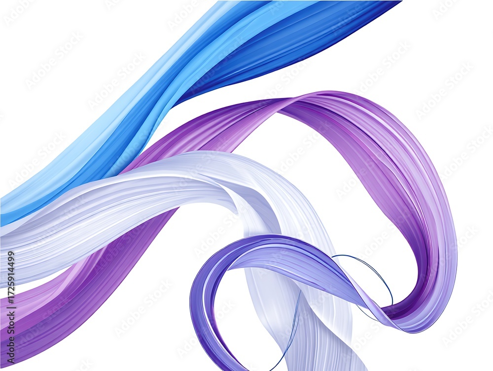 Fototapeta premium Abstract blue purple and white ribbons flowing smoothly on white background