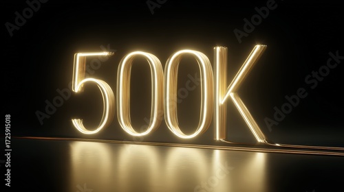 Glowing Golden Neon Number Symbol 500 K isolated on a transparent background 500k