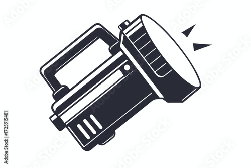 Shining handheld spotlight emits light upward on a plain, bright background illustrating luminosity