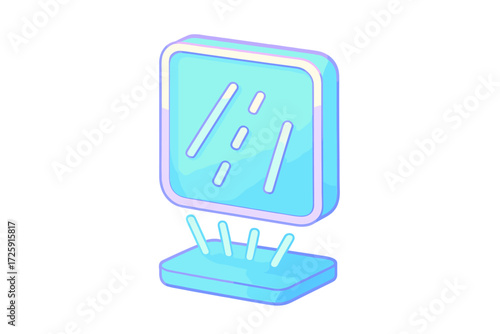 Neon glowing 3d weather icon with light raindrops on gradient background