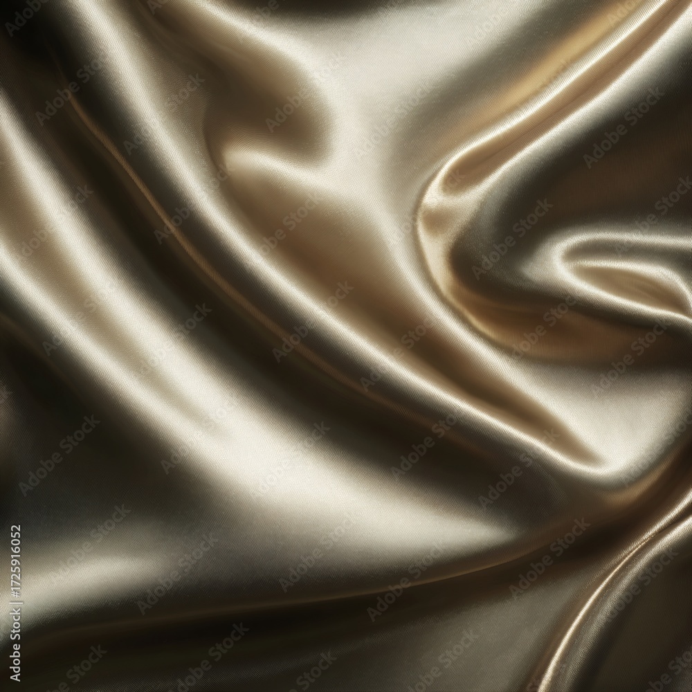 Fototapeta premium Luminous fabric in the waves: A seamless image of soft, shimmering satin cloth, gracefully draped, showcasing its luxurious texture and elegant flow. Evoking a sense of opulence and high fashion.