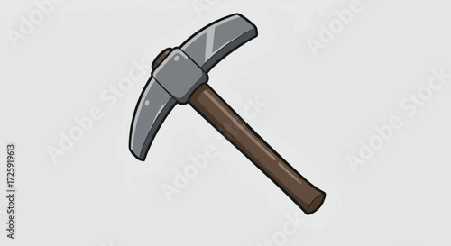 Stylized illustration of a traditional pickaxe, a crucial tool for mining, excavation, and breaking hard materials, featuring a sturdy wooden handle and sharp metallic head