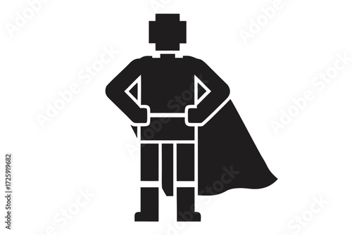 Silhouette of a strong person in cape with hands on hip shows strength