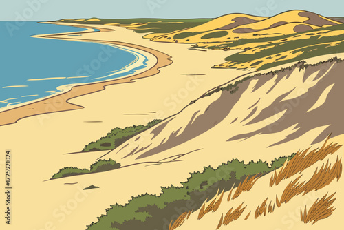 Cape Cod National Seashore in Massachusetts, wide sandy beaches with rolling dunes and Atlantic waves