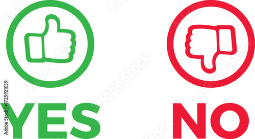 Red Green thumbs up and thumb down circle YES NO ok true false wrong correct pros and cons. advantages disadvantages list template . transparent png and vector illustration