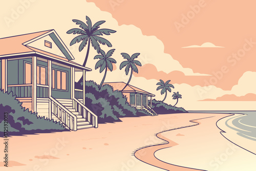 Captiva Island Beach in Florida, sandy shoreline with pastel cottages and quiet sunsets
