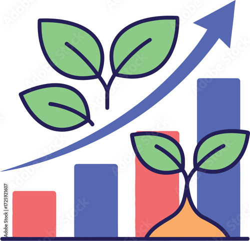 Green shoots symbolizing growth and success emerge from a rising financial chart.