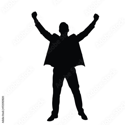 A victorious man with arms raised in celebration a striking silhouette