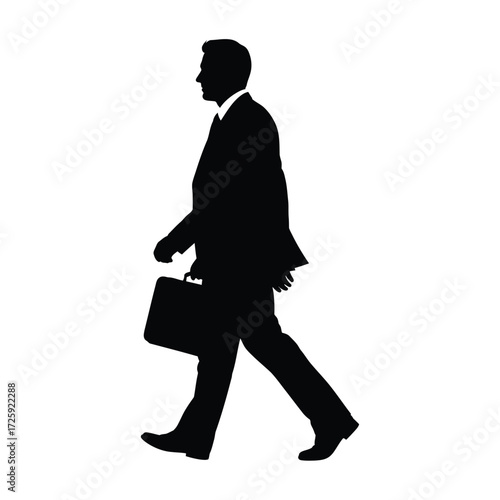 A businessman walking with a briefcase a striking black silhouette
