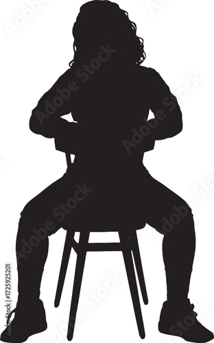 vector,silhouette of a front view of a woman sitting on chair, turned chair,