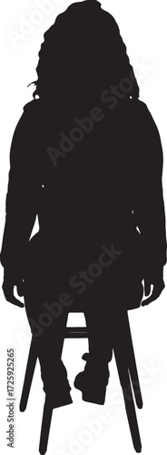 vector,silhouette of a back view of a woman sitting on chair
