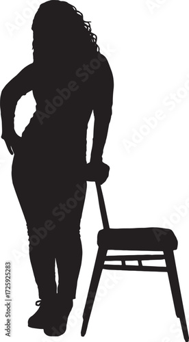 Vector, silhouette of a front view of a woman standing with chair