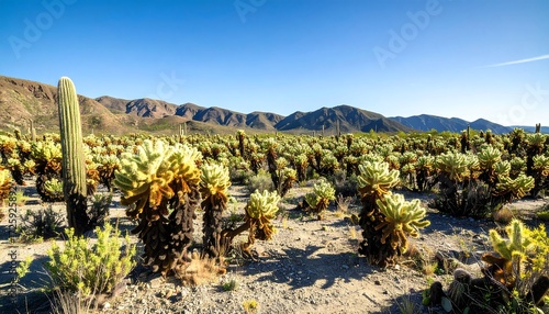 Desert landscape with cacti and succulents
