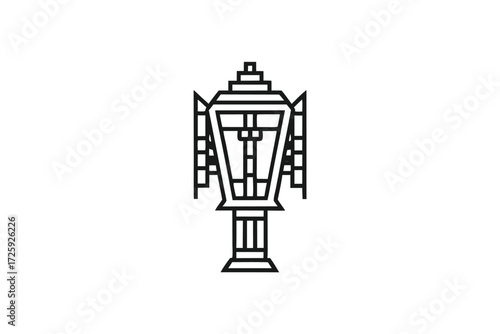 Simple line drawing reveals a traditional Japanese lantern with ornate structural details