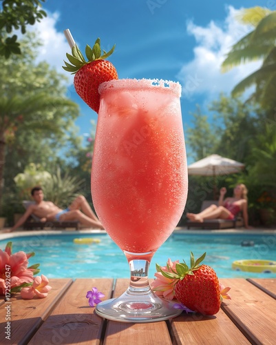 strawberry cocktail on the beach