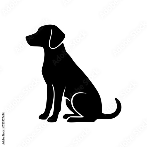 A sleek black silhouette of a dog in a sitting pose, embodying elegance and loyalty.