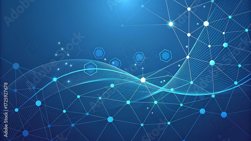 Abstract Technology Network Background with Interconnected Nodes and Data Flow Visualization for Scientific or Business Presentations and Modern Designs