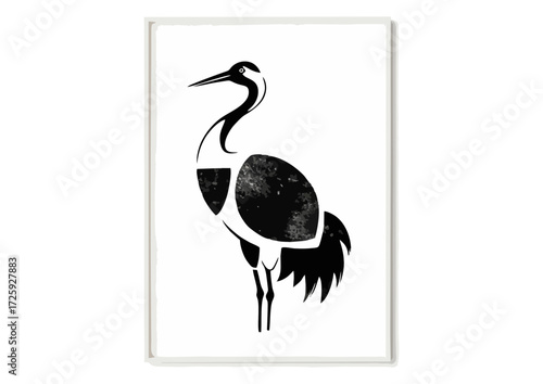 Cartoon flamingo character standing gracefully on one leg on a white background with copy space