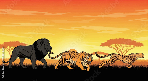 World animal day  lion tiger and cheetah in african safari wildlife animals illustration vector art for design and decoration use vector