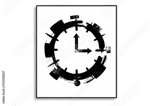 Stylized round clock with hands on a light background, vector illustration 