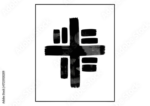 Abstract black brushstroke art on white canvas for minimalist decor
