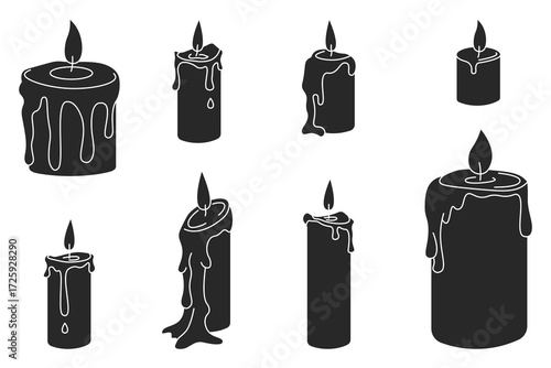 Dripping Candle Silhouette Vector Set – Burning Wax Gothic Candle Collection