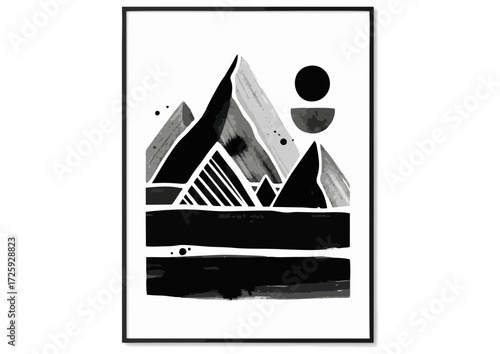 Stylized erupting volcano with smoke and lava on a light background, vector illustration 