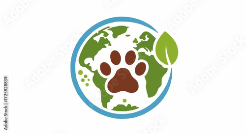 World animal day  animal welfare and environmental protection logo design featuring a paw print on the earth with a leaf icon vector