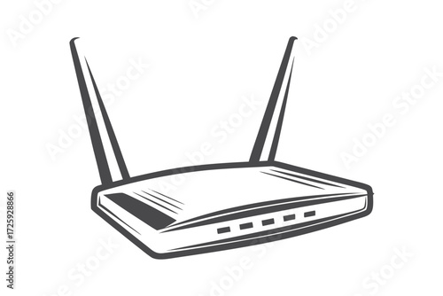 Simple router illustration shows modern wireless network connectivity equipment on a white background