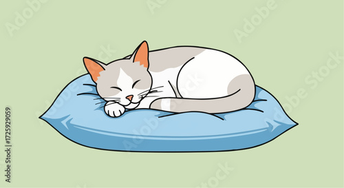 World animal day  sleeping cat illustration cute kitten napping on pillow domestic animal cartoon pet feline rest comfy dream sweet vector