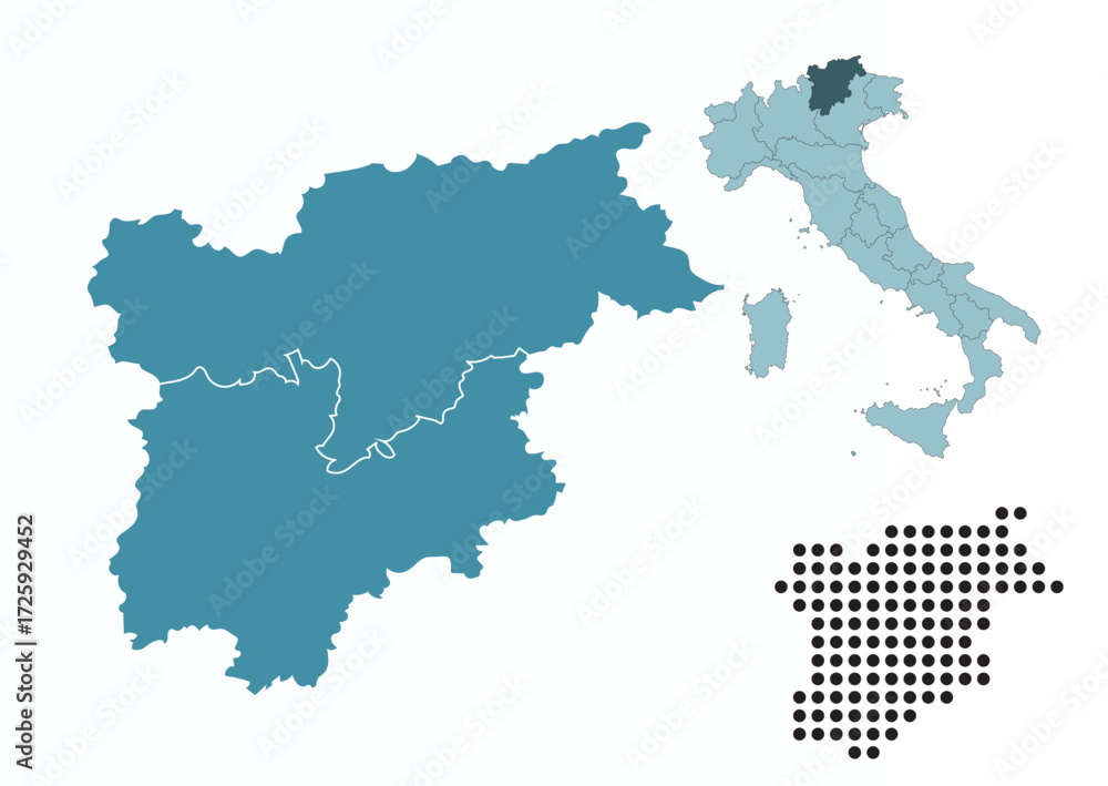 Obraz premium Set maps of Trentino-Alto Adige/Südtirol province
