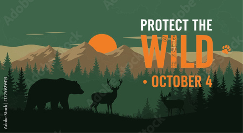 World animal day  protect the wild october fourth wildlife conservation awareness campaign for nature and animal preservation vector