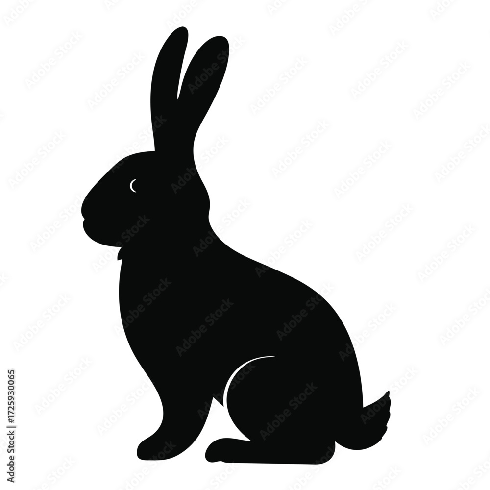 Obraz premium Black silhouette of a rabbit sitting upright with tall ears