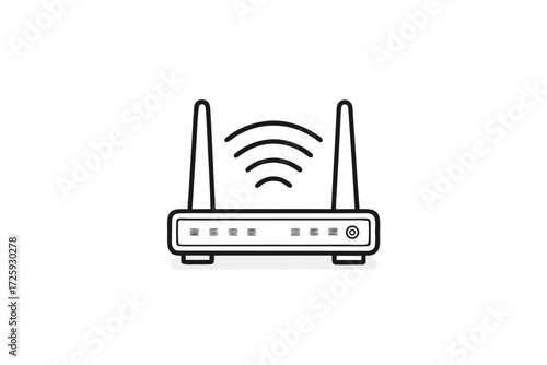 Simple wifi router emits waves using antenna on isolated white background showing connectivity