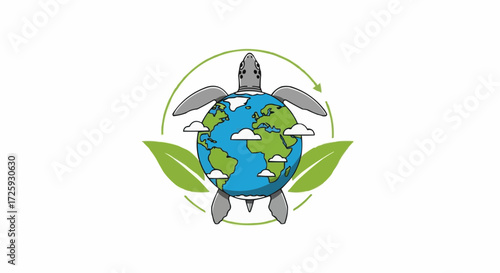 World animal day  save the ocean turtle earth day concept with globe and recycle symbol for environmental awareness campaign vector