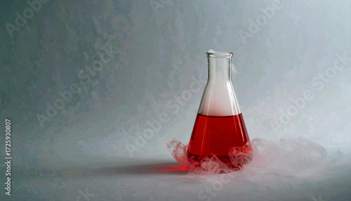  Chemical Flask with Red Liquid on White. Science concept. Generated Image