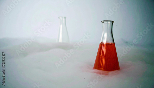  Chemical Flask with Red Liquid on White. Science concept. Generated Image