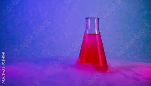  Chemical Flask with Red Liquid on White. Science concept. Generated Image