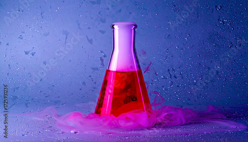  Chemical Flask with Red Liquid on White. Science concept. Generated Image